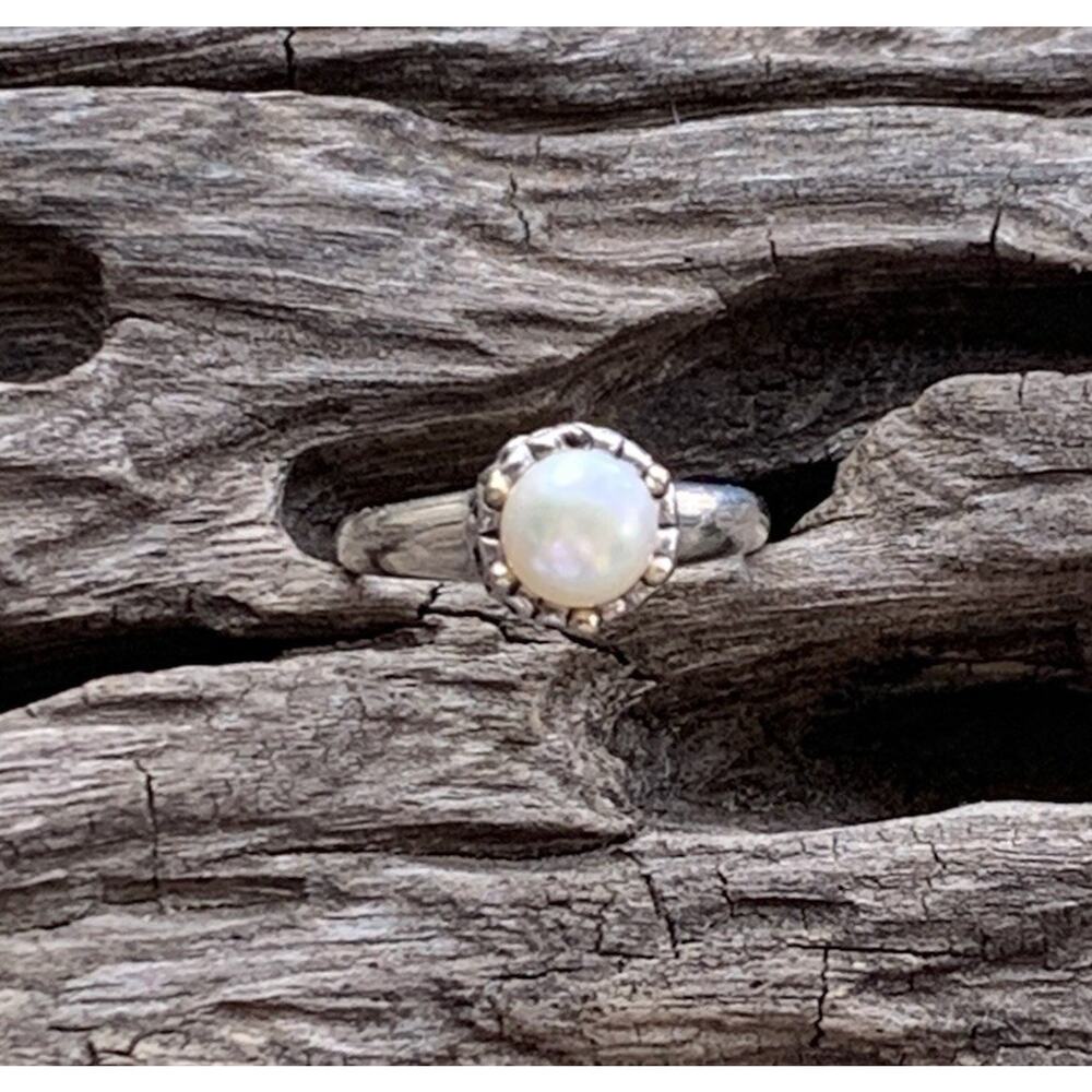 Sterling Silver, 14K Gold and Pearl Ring by ATR Size 6.75 Vintage